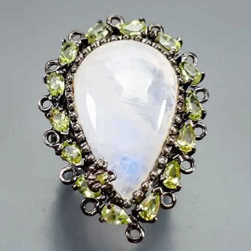 NUEVO Joyería 34ct+ Anillo Piedra Lunar Natural Plata de Ley 925 Talla 9/R408478 Foto 1 de 4