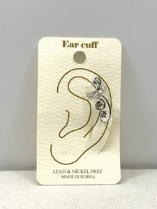 Crystal Rhinestone Silver Plated Floral Pierceless Crawler Ear Cuff Earring NWOT - Picture 1 of 19