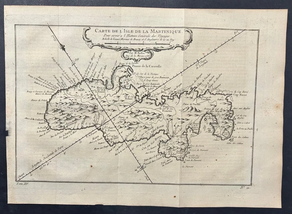 MARTINIQUE WEST INDIES 1758 BELLIN НЕОБЫЧНЫЙ СТАРИННЫЙ ОРИГИНАЛЬНЫЙ МЕДИ ГРАВИРОВАННАЯ КАРТА - Изображение 1 из 1