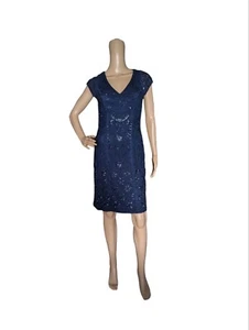 Sue Wong Navy Blue Sequin Short Sleeve Cocktail Party Dress Size 4 - Picture 1 of 10