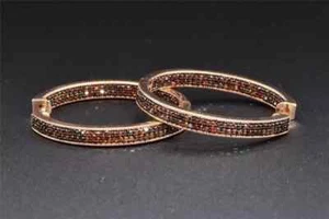 3Ct Lab Created Brown Diamond Women's Huggie Hoop Earring 14K Rose Gold Plated - Picture 1 of 5