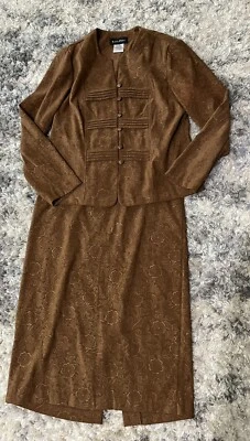 Traje Falda Karri’s Place Vintage Marrón Terciopelo Floral Mujer Talla 12P Western Foto 1 de 4
