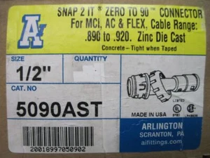 Arlington 5090AST 1/2" 0 to 90 Connector MCI AC & Flex Conduit ***BOX OF 10*** - Picture 1 of 11