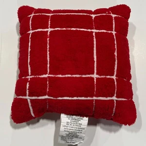 2pk Faux Shearling Plaid Christmas Square Throw Pillow Red/White - Wondershop - Picture 1 of 4