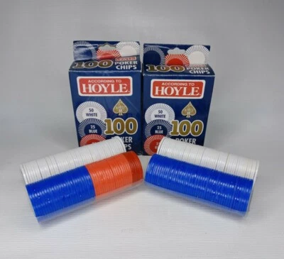 HOYLE  Plastic Poker Chips Red White & Blue 2 Boxes Of 100 - Image 1 of 4