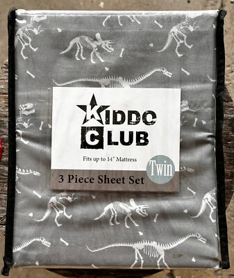 Juego de sábanas tamaño doble Dinosaurs Bones = fondo gris (poliéster de fácil cuidado) Foto 1 de 3