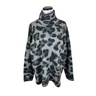 NWT DKNY Leopard Print Drop Shoulder Turtleneck Sweater Black Gray Size XL