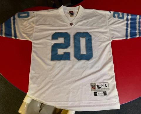 Barry Sanders Throwback Jersey, Reebok, White, Men’s L Large Sewn EQT Cover