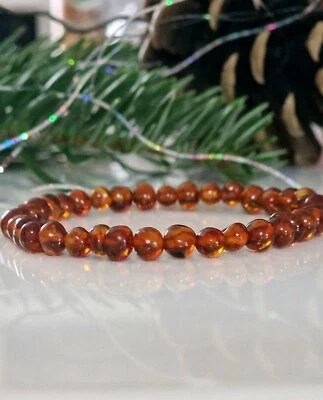 Zierliche Bernstein Perlenarmband Armband Positive Energie Steine 4mm Länge 17cm - Bild 1 von 4