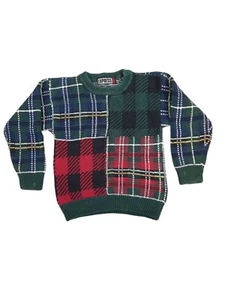 Vintage Express Boys Patchwork Tartan Plaid Crew Neck Sweater Size 4 Boys - Picture 1 of 7