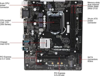 ASRock H310CM/H310M-HDV/M.2 Motherboard H310 M-ATX LGA1151 DDR4 M.2 VGA Tested - Image 1 of 3