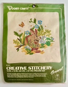 70s Vintage VTG Grannycore Vogart Crafts Bunny Floral Crewel Embroidery Kit - Bild 1 von 3