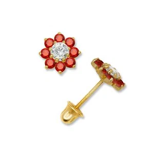 14K Yellow & White Gold Small Beautiful CZ Flower Stud Earrings for Girls - Picture 1 of 24