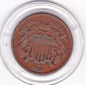 Rare 1868 2 Cents Bronze Coin - Picture 1 of 2