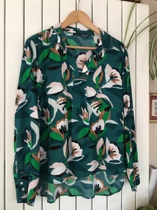 Trend Captain Tortue Blouse Size 14 Green Yellow Floral Silver Chain Trim Summer - Picture 1 of 9