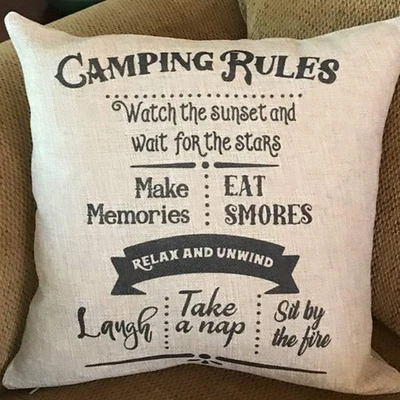 Funda de almohada reglas de camping regalos de jubilación RV decoración fundas de almohada 18x18 Foto 1 de 3