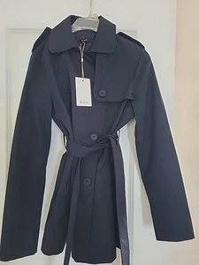 NWT Quince Comfort Stretch Short Trench Coat Navy Size XS Organic Cotton Belted - Picture 1 of 3