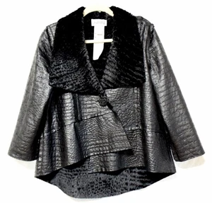 Giacca reversibile Joseph Ribkoff nera pelliccia sintetica tosata coccodrillo goffrato shearling-4 - Foto 1 di 15