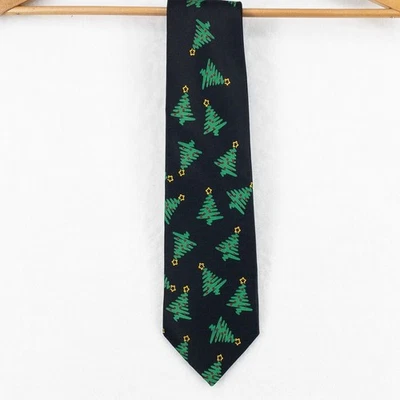 Corbata de árbol de Navidad Honors para hombre poliéster verde árboles en negro vacaciones X-Mas Foto 1 de 4