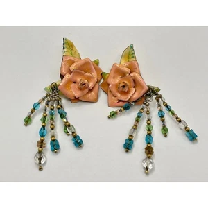 Lunch At The Ritz Vintage Enamel Statement Clip Earrings 1989 RARE!!! - Picture 1 of 9