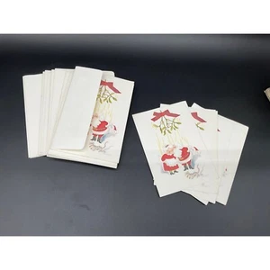 Vintage MCM Santa Kissing Mrs Claus Under Mistletoe Christmas Cards Set - Picture 1 of 4