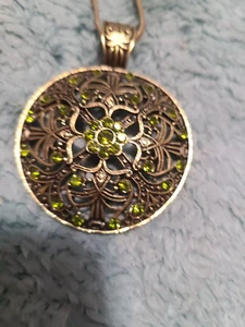 Vintage Intricate Peridot and Bronze Pendant - Picture 1 of 3