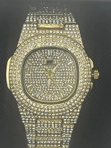 Iced Out Swarovski Crystal Montres Men's Luxury Watch - Picture 1 of 6