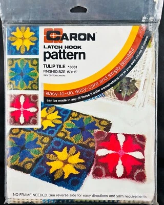 VTG CARON LATCH HOOK #3031 TULIP TILE 27”x20” PRINTED CANVAS & INSTRUCTIONS NEW - Image 1 of 4