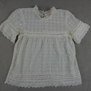 Sezane x Sea Blouse Womens 38 White Short Sleeve Top Embroidered Cotton - Picture 1 of 22