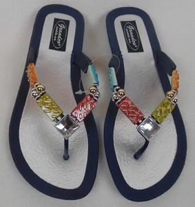 SANDALIAS GRANDCO MOSAICO Azul Playa Piscina TANGA BLING Vestido PIEDRAS PRECIOSAS MULTICOLORES - Imagen 1 de 2