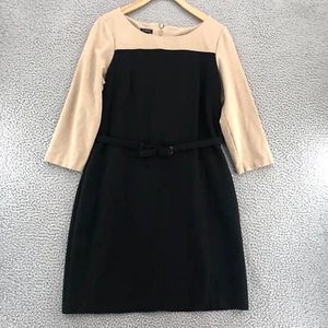 Talbots Dress Womens 8 Black Mini Shift 3/4 Sleeve Ponte Belted Buckle Stretch - Picture 1 of 9