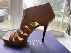 Stuart Weitzman Saxony Brown Strappy Open Toe Pump Heels New Size 10 M $365 - Picture 1 of 9