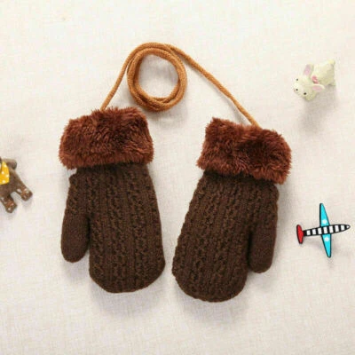 Guantes tejidos de invierno para bebé niño al aire libre cuerda cálida guantes de dedo completo para niño pequeño Foto 1 de 2