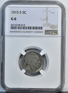 1915-S 5C Buffalo Nickel Five Cents NGC Graded G6 Good Original Coin 3929 - Picture 1 of 2