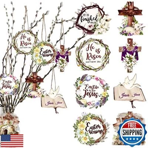 24 Pieces Easter Day Wooden Hanging Ornament He is Risen Wooden Signs Easter - Picture 1 of 5