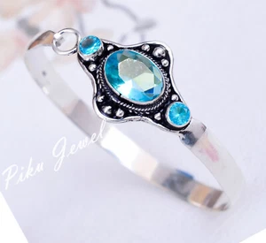 London Blue Topaz Gemstone 925 Sterling Silver Cuff Bangle Beautiful Jewellry - Picture 1 of 5