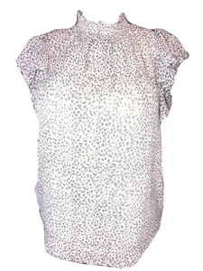 1.State L NWT Gray White Flutter Sleeve Smocked Neck Blouse Top Msrp$80 1. State - Picture 1 of 11