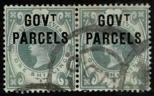 1890 SGO68 GOVT PARCELS 1/- Dull Green Pair VG/FU Cat. 550,00 £ - Bild 1 von 1