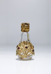 Vintage Antique Crystal Jeweled Gold Gilt Miniature Tear/Perfume Bottle