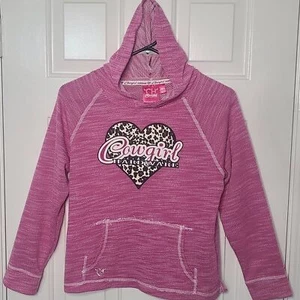 Cowgirl Hardware - Pink and Leopard Print Heart Hoodie - Size Large 10/12 - Picture 1 of 3