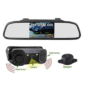 4.3" LCD Car Rear View Mirror Monitor+170° Reversing Camera Parking Radar Sensor - Picture 1 of 12