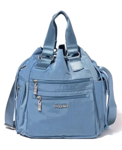Baggallini Modern Everywhere Drawstring Crossbody Bag Cornflower Blue Silver - Picture 1 of 4