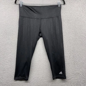 Adidas Womens Capri Legging Black Elastic Waist Mid Rise Logo Climalite Size M - Picture 1 of 11