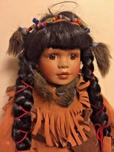 Vintage Indianer Indianer 12 Zoll Puppe Pocahontas Wolf Türkis Perlen Unikat - Bild 1 von 10