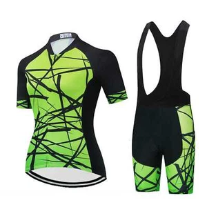 Women's Cycling Kit Short Sleeve Cycling Jersey and Bib Shorts Set Green Purple - Picture 1 of 18