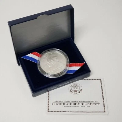 (1) 2003 P First Flight Centennial Silver $1 Dollar Commem MS/UNC Coin w/Box&COA - Image 1 of 3
