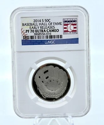 2014-S NGC PF70 Ultra Cameo Baseball HoF Early Release 50C Coin - Image 1 of 2