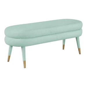 Maklaine 19"H Transitional Velvet and Stainless Steel Bench in Green - Picture 1 of 5