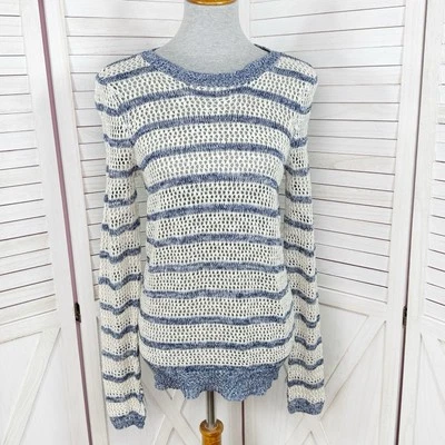 Suéter Xhilaration Mujer Medio Azul Crema Rayas Tejido Abierto Malla Manga Larga Foto 1 de 4