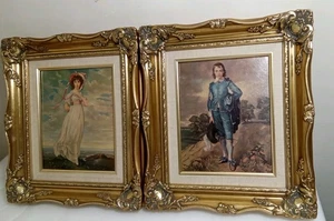 Pinkie And The Blue Boy Two Gold Wood Framed Hanging Art Prints 15.5"H X 13.5" W - Picture 1 of 13